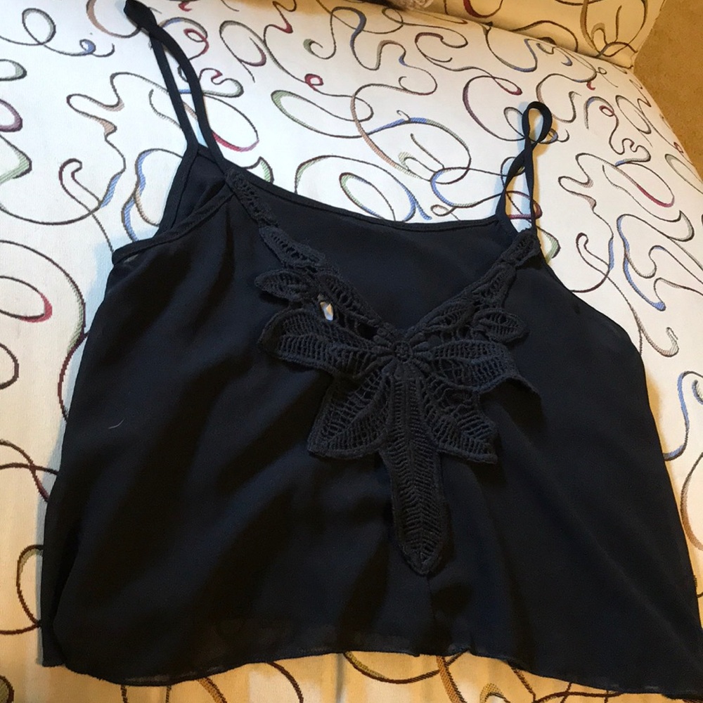 Floral Back Sheer Black Cropped Tank